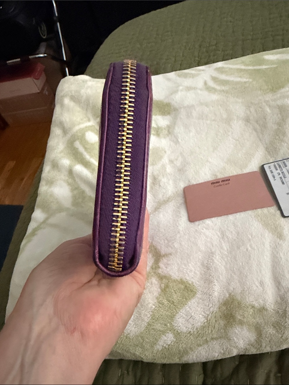Miu Miu Violet Leather Zip Wallet with Gold Logo authenticity card included - Picture 9 of 11